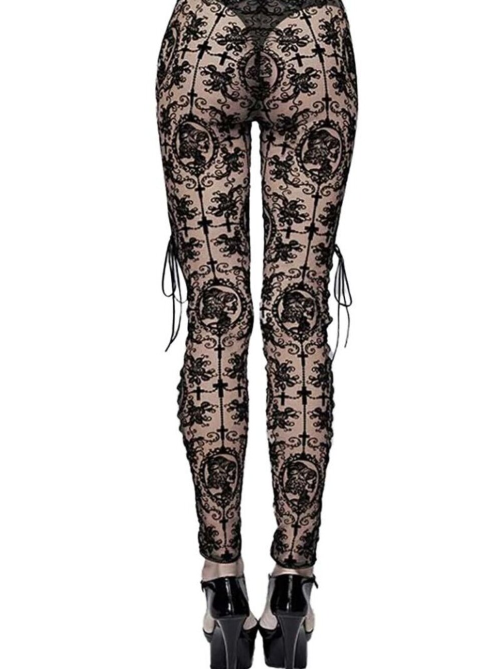 Bathory Edwardian Cameo Mesh Tattoo Leggings Devil Fashion XXL - Picture 2 of 7